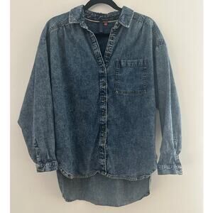 Pilcro Button Down Blouse Top Size Small Blue Denim Long Sleeve Pleated